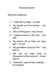 English Worksheet: Exercises on Reported Speech