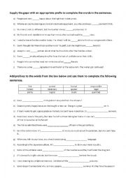 English Worksheet: Prefixes