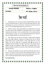 English Worksheet: end-of-term test 1 3rd form 