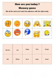 English Worksheet: feelings - Memory Game
