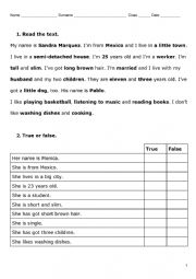 English Worksheet: Personal information - Reading comprehension - easy
