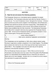 English Worksheet: Test Sports