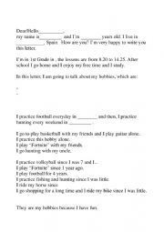 English Worksheet: Hobbies: letter structure