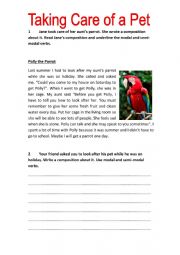 English Worksheet: Taking Care of a Pet - Writing Practice- Modal Verbs