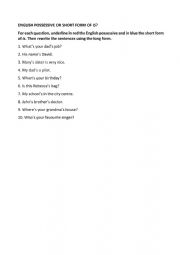 English Worksheet: English possessive or is?