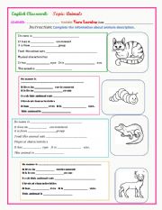English Worksheet: ANIMALS CLASSWORK
