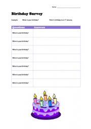 English Worksheet: Birthday survey