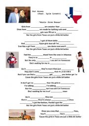 English Worksheet: Pat Green - Girls from Texas - Listening Comprehension 