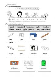 English Worksheet: Classroom Vocabulary