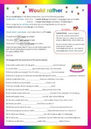 English Worksheet: Would rather