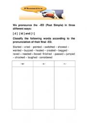 English Worksheet: Phonetics -ed /id/, /t/ or /d/ (PAST TENSE)