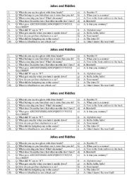 English Worksheet: Jokes and Riddles - matching activity