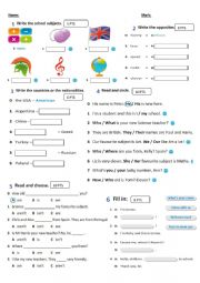English Worksheet: school subjects and adjectives