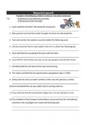 English Worksheet: Reported speech in past - Transform reported speech into direct speech
