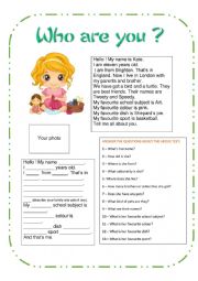English Worksheet: Who are you? (girl)