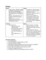 English Worksheet: Danger Speaking Activity