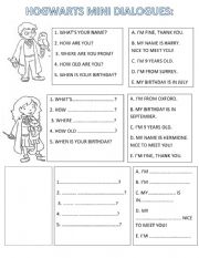 English Worksheet: Harry Potter MINI DIALOGUES