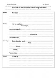 English Worksheet: The advantages and disadvantages of using mass media