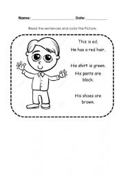 English Worksheet: Read and Color