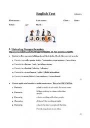 English Worksheet: Full Test on Jobs and Pocket Money