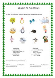 Twelve days of Christmas - worksheet