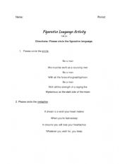 English Worksheet: Figurative Language Disney Songs 