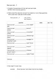 English Worksheet: partner interview questions present perfect