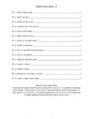 English Worksheet: Have You Ever...? Using the Past Participle (Past Perfect Form)