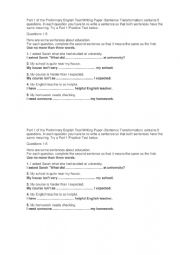 English Worksheet: PET sentence transformation