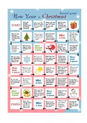 English Worksheet: Christmas and New Year board game
