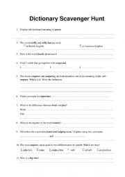 English Worksheet: Dictionary Scavenger Hunt