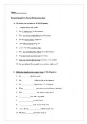 English Worksheet: Grammar Quiz Pre.Simple Vs Pre.Progressive