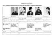 English Worksheet: legends on screen