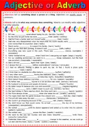 English Worksheet: ADJECTIVE or ADVERB - Exercise + KEY