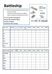 English Worksheet: Battleship preposition of place