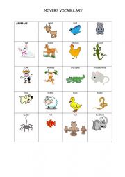 English Worksheet: MOVERS EXAM VOCABULARY_ANIMALS