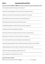 English Worksheet: joining sentences using connectors of cause and effect