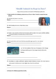 English Worksheet: The advantages and drawbacks of keeping animals in zoos (Listening Comprehension)
