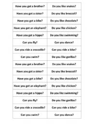 English Worksheet: Questions mini-cards (have got can, like)