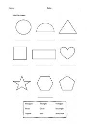 English Worksheet: Label the shapes