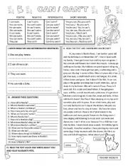 English Worksheet:  MY FAVOURITE ANIMAL (CAN/CANT)