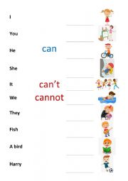 English Worksheet: can