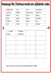 Rearrange the Christmas words into alphabetic order