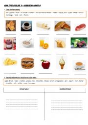 English Worksheet: review  food vocabulary,  contable uncountable nouns, how much/how many, must/mustnt. (UNIT 6 - ON THE PULSE 1)