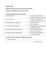 English Worksheet: Cause and Effect/Because 