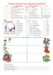 English Worksheet: SUBJECT PRONOUNS AND POSSESSIVE ADJECTIVES