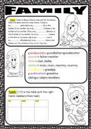 English Worksheet: family