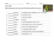 English Worksheet: Vocabulary Test - A Day In India (Big Cat Collins Reading Book) 