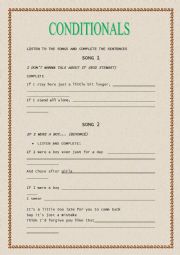 English Worksheet: WORKSHEET ON CONDITIONAL SONGS