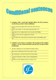 WORKSHEET ON CONDITIONALS 1,2 & 3.